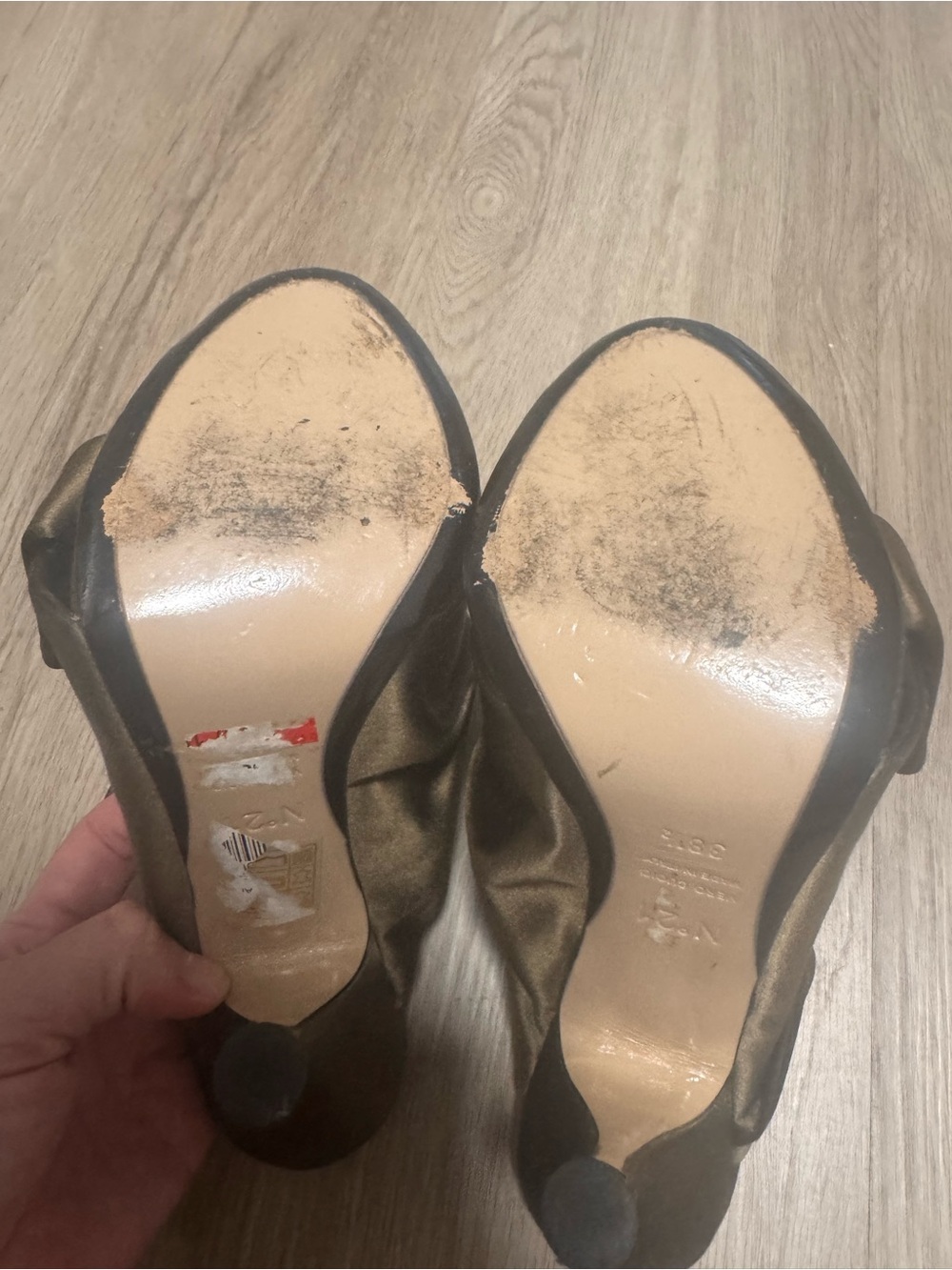 No. 21 Bronze Satin Star-Embellished Slide Heels - Picture 6 of 9